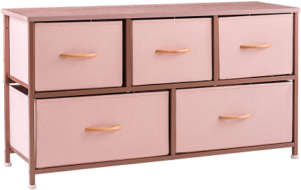 Enjoy fast, free nationwide shipping!  Owned by a husband and wife team of high-school music teachers, HawkinsWoodshop.com is your one stop shop for quality USA handmade industrial, modern, mid-century, and rustic furniture as well as imported furniture.  Get our Prime Garden Wide Dresser Storage Tower with 5 Drawers, Sturdy Steel Frame, Furniture Fabric Organizer Unit for Bedroom, Hallway, Entryway, Closets, Wood Top and Handle, Rose Gold on sale now!