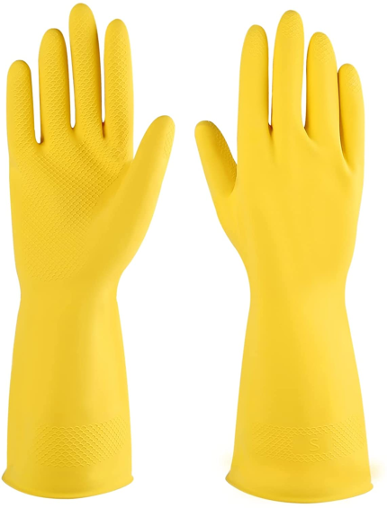 Rubber Cleaning Gloves Yellow 3 or 6 Pairs for Household,Reuseable Dishwashing Gloves for Kitchen.