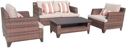 SUNSITT 5-Piece Outdoor Patio Furniture Set, Wicker Patio Conversation Set with Waterproof Sofa Cover, Coffee Table with Aluminum Slatted Top, Brown PE Rattan
