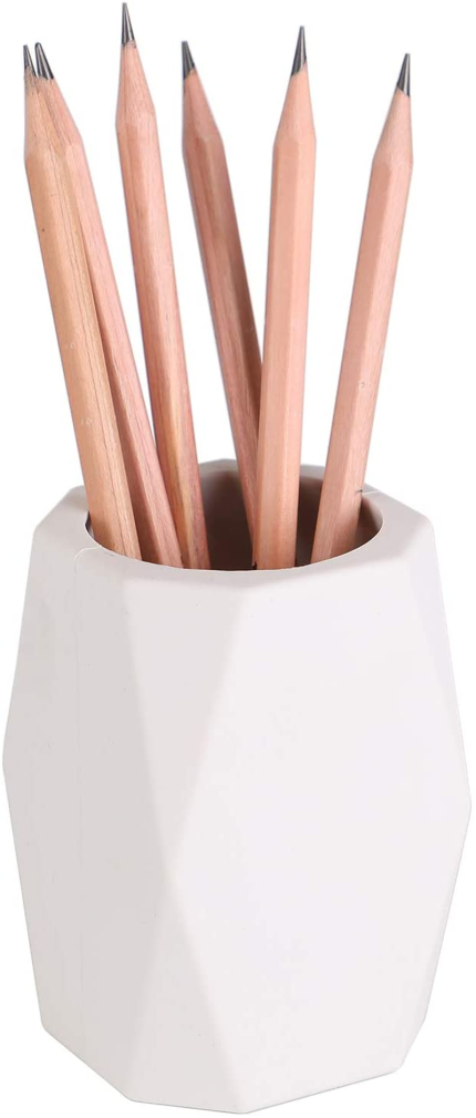 YOSCO Silicone Pencil Holder Geometric Pen Cup for Office Desktop Stationery Organizer Makeup Brush Holder (White)