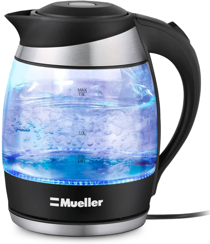 Mueller Ultra Kettle: Model No. M99S 1500W Electric Kettle with Speedboil Tech, 1.8 Liter Cordless with LED Light, Borosilicate Glass, Auto Shut-Off and Boil-Dry Protection