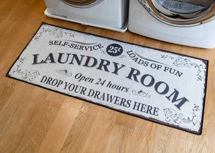 Soft Woven Rugs, 24X56 Laundry Room Rug, Funny Non Skid Rubber Area Rugs, 85% Cotton, Machine Washable, Runner Floor Mat for Washroom, Bathroom, Kitchen Decor, Self Service-Load of Fun-Open 24 Hours