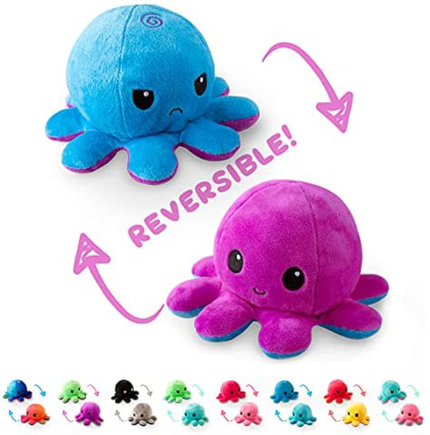 Teeturtle | the Moody Reversible Octopus Plushie | Patented Design | Sensory Fidget Toy for Stress Relief | Red + Black | Angry + Rage | Show Your Mood without Saying a Word!