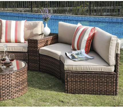 SUNSITT Outdoor 7-Piece Half-Moon Sectional Furniture Set with round ...