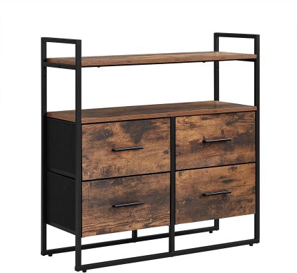 Enjoy fast, free nationwide shipping!  Owned by a husband and wife team of high-school music teachers, HawkinsWoodshop.com is your one stop shop for quality USA handmade industrial, modern, mid-century, and rustic furniture as well as imported furniture.  Get our Industrial Farmhouse Wide Dresser w/ 2 Shelves, 4 Drawer Dresser on sale now!
