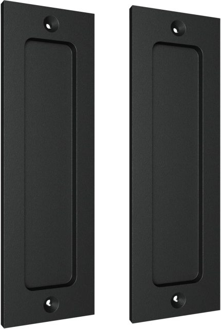 Tibres - 7" Sliding Barn Door Handle - Flush Pull Handle for Sliding Doors Cabinets Closet and Drawers - Black - Set of 2