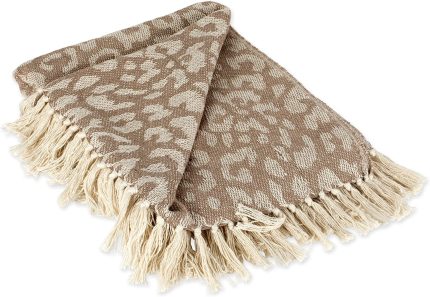 DII Bold Eclectic Leopard Woven Throw, 50x60, Tan with White Spots
