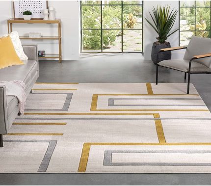 Well Woven Good Vibes Fiona Gold Modern Geometric Lines 5'3" x 7'3" 3D Texture Area Rug, 5 ft 3 in x 7 ft 3