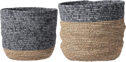 Bloomingville Set of 2 Beige & Grey Natural Seagrass Baskets, Natural & Grey