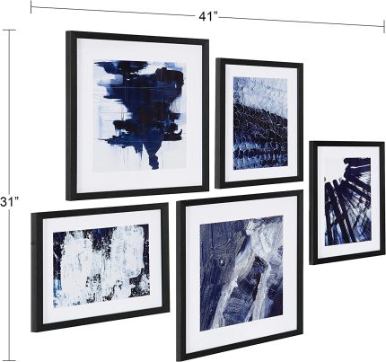 Kate and Laurel Indigo Framed Art Set by Homes Designs, Set of 5, Black, Modern Abstract Wall Art