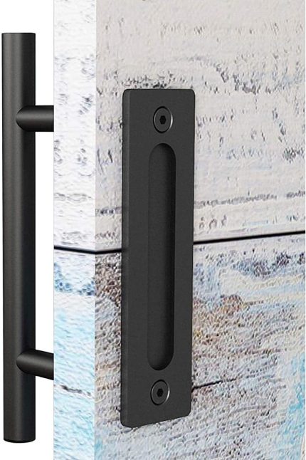 EaseLife 12" Sliding Barn Door Handles and Pulls,Rustic Double Sided Hardware Set,Heavy Duty,Matte Black Powder Coated Finish,Easy Install