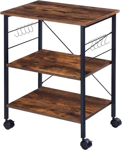 DINAZA Kitchen Microwave Cart 3-Tier Bakers Rack Kitchen Serving Cart Utility Storage Cart on Wheels Bar Cart Coffee Cart with 10 Hooks