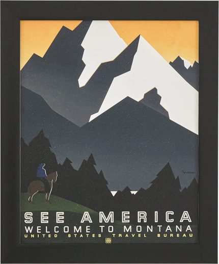 Vintage U.S. Parks Montana Poster, Black Barnwood Frame, 19" x 23"