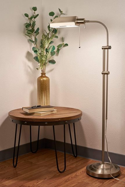Kira Home Prescott 58" Modern Adjustable Standing Pharmacy Floor Lamp | Brushed Nickel Finish, Includes 6W LED Bulb (60W eq.) Energy Efficient, Eco-Friendly, for Living Room Reading Bedroom Office