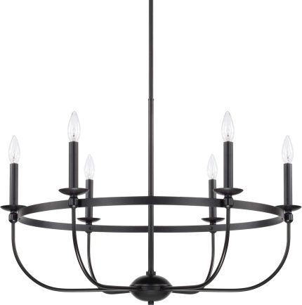 Capital Lighting 425161MB Rylann Minimalistic Inverted Dome Candle Chandelier, 6-Light 360 Total Watts, 72"H x 30"W, Matte Black