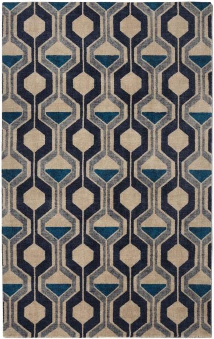 Rugsmith Ring Road Mid-Century Geometric Area Rug, 5' x 7', Blue