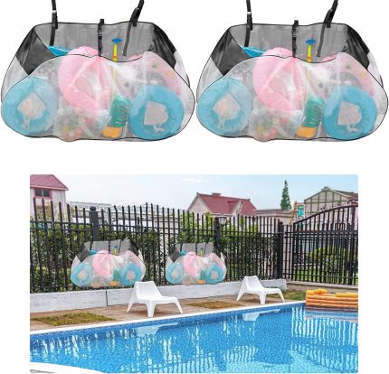 Large Capacity Pool Storage Bag 2 Pcs , Versatile Foldable Swimming Pool Storage, Mesh Hanging Pool Float Storage Organizer for Indoor Outdoor Beach Balls, Pool Inflatable Toys and Outdoor Accessorie