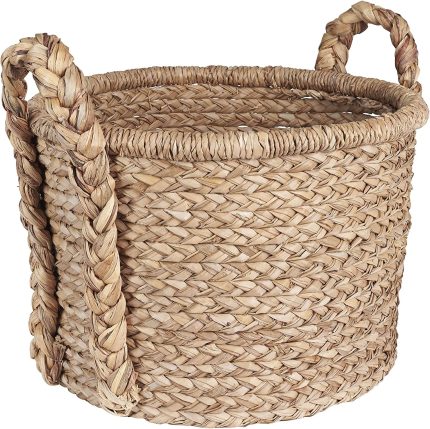 Household Essentials Large Wicker Floor Storage Basket with Braided Handle, Light Brown 19''x 25''