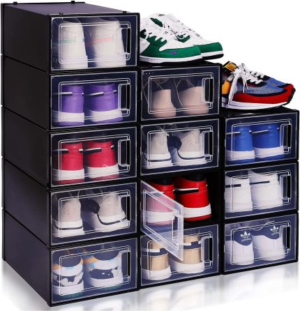 Shoe Organizer Shoe Storage Box, Shoe Boxes Clear Plastic Stackable, Clear Shoe Boxes Stackable Black Shoe Organizer For Closet Shoe Containers Shoe Box Storage Containers Plastic Shoe Boxes With Lids
