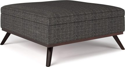 Owen 36 inch Wide Square Coffee Table Lift Top Storage Ottoman, Cocktail Footrest Stool in Upholstered Ebony Fabric, Mid Centruy, Living Room