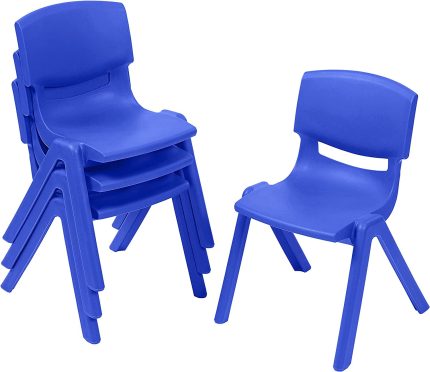 Plastic School Stack 4-Pack Childrens Chairs, 12 in, Blue