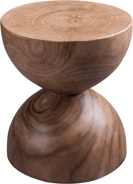 Knocbel Solid Wood Hourglass-Shaped End Table Sofa Couch Side Snack/Laptop Table, 18.11" H x 15.74" W x 15.74" D (Natural Wood)