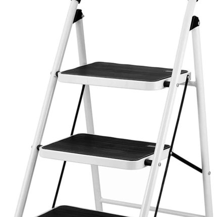 DINAZA 3 Step Ladder Folding Step Stool Ladder with Wide Anti-Slip Pedal Rubber Handle Feet Lightweight Portable Sturdy Steel Ladder