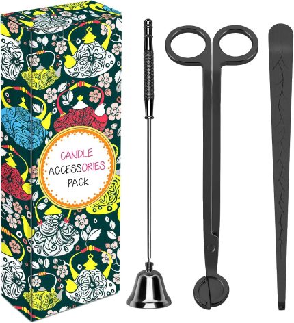 DANGSHAN 3 in 1 Candle Accessory Set - Candle Wick Trimmer, Candle Wick Cutter, Candle Snuffer Extinguisher, Candle Wick Dipper with Gift Package for Candle Lovers (Black)