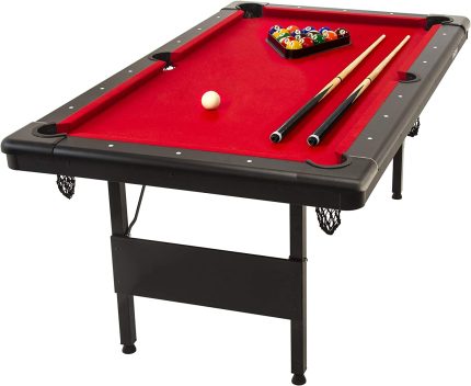 GoSports 6ft or 7ft Billiards Table - Portable Pool Table - Includes Full Set of Balls, 2 Cue Sticks, Chalk, and Felt Brush; Choose Your Size and Color