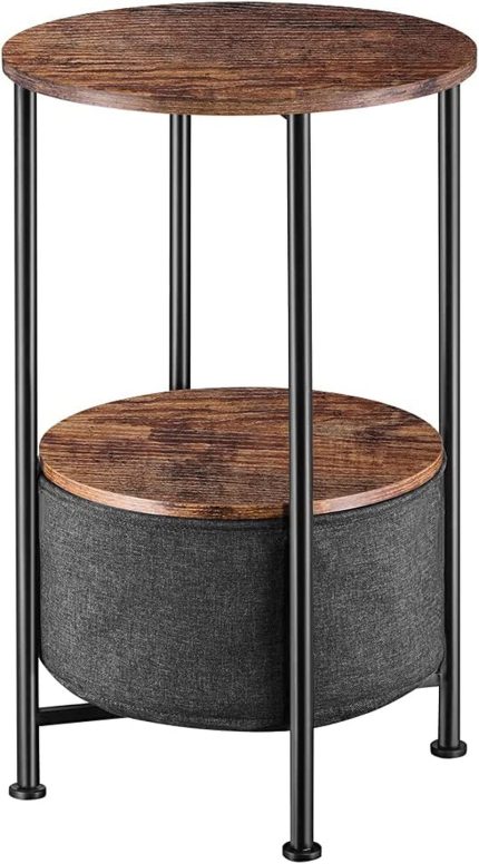 LEMONDA 26" High Industrial Small Round Side Table with Storage,2 Tier Small Round End Table with Basket for Indoor Outdoor Patio, Round Bedside Tables, Nightstands for Small Spaces