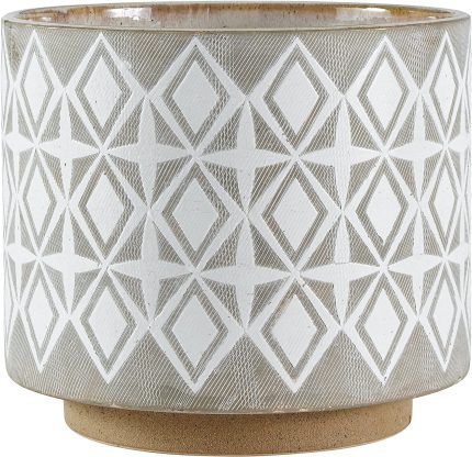 Geometric Ceramic Planter Pot, 8.6"H, Grey
