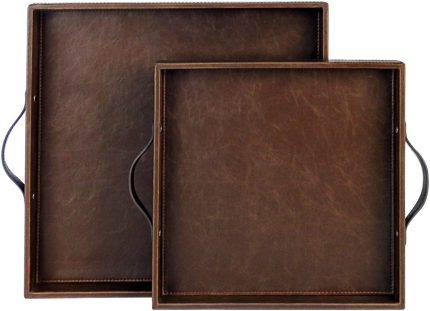 HofferRuffer Set of 2 Square Serving Tray with Handles, Coffee Tray, Wood Structue Butler Tray, Brown, M: 12 x 12 x 1.77 inches, L: 15 x 15 x 1.97 inches