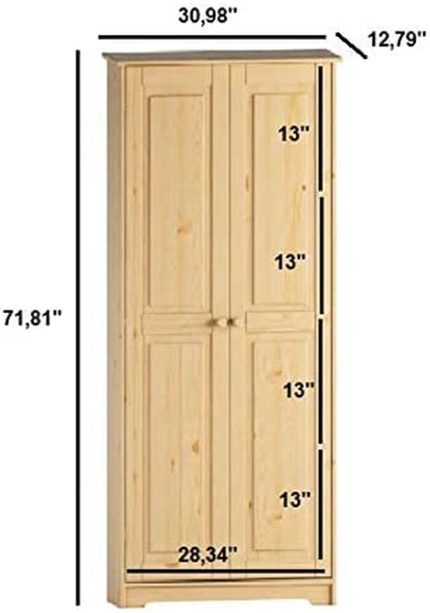 Unfinished Solid Wood Pantry Storage Cabinet, Freestanding Kitchen Cupboard, Closet with Shelves