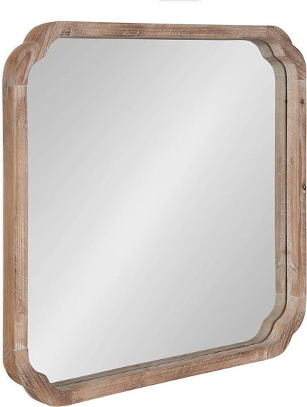 Kate and Laurel Marston Rustic Square Wall Mirror, 24" x 24", Natural Wood, Decorative Farmhouse-Inspired Wood Wall Decor