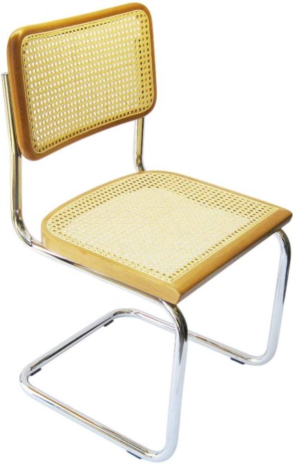 Marcel Breuer Cesca Cane Chrome Side Chair in Honey Oak