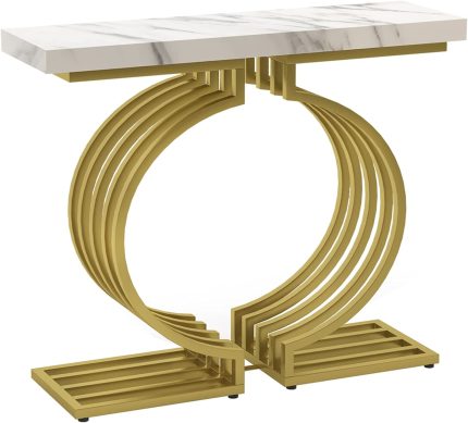 PAKASEPT Console Table, 40 inch Modern Faux Marble Entryway Table with Gold Base, Suitable for Living Room, Hallway, Bedroom, Entryway, Foyer