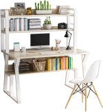 Computer Desk with Bookshelf, Upgraded Home Office Desk Spacious Desktop with Hutch Shelves, Metal Stable Structure White Stylish Desk Study Writing Work Easy Assemble (80 * 50CM(31.5 * 19.7 Inches))