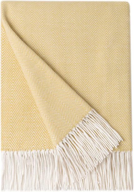 Bourina Decorative Herringbone Faux Cashmere Fringe Throw Blanket Lightweight Soft Cozy for Bed or Sofa Farmhouse Outdoor Throw Blankets, 50" x 60", Yellow