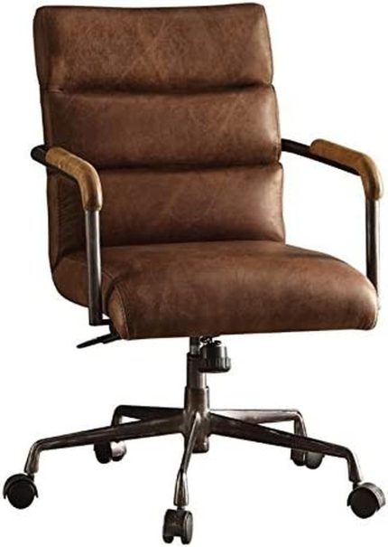 Acme Furniture Harith Top Grain Leather Office Chair in Retro Brown