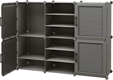 MAGINELS Plastic Storage Cabinets Short Pantry Cabinet with Doors and Shelves, Grey