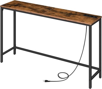 Narrow Console Table with Power Outlet & USB Ports, 47.2 x 11.8 x 31.3 inches Sofa Table, Entryway Table with Charging Station, Behind Couch Table, for Hallway, Rustic Brown BF301XG01