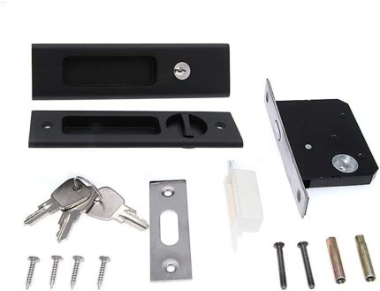 LWZH 6.3" Sliding Barn Door Mortise Latch Black Lock Invisible Recessed Handle Latch Interior Pocket Door Lock (1 Pack)