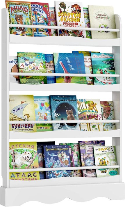 Kids Bookshelf, Free-Standing 4-Tier Book Shelf Organizer for Toys and Books, Toy Storage Bookshelf in Bedroom, Living Room and Nursery, White