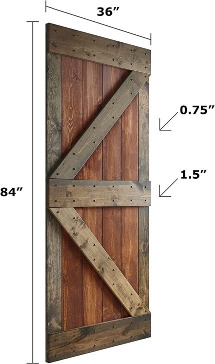 COAST SEQUOIA 36 in x 84 in K Series Muti-Color Knotty Pine Wood Sliding Barn Door with Hardware Kit (Dark Walnut Aged Barrel)