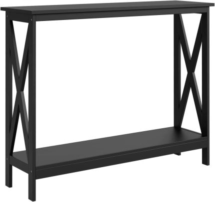 Console Sofa Table for Entryway with 2 Tier Shelves, Narrow Entryway Table for Living Room with Sturdy Engineering Wood and Strong Construction, Easy to Assembly, Black