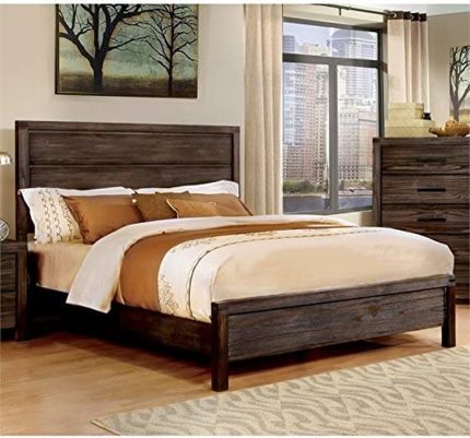 BOWERY HILL King Panel Bed in Rustic Brown