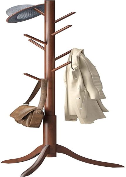 Coatrack 8 Standing Bamboo Coat Rack Hat Hanger 8 Hook for Jacket, Purse, Scarf Rack, Umbrella Tree Stand (Brown)