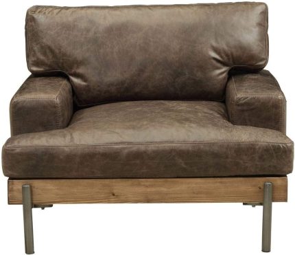 ACME Sofa, Oak & Distress Chocolate Top Grain Leather