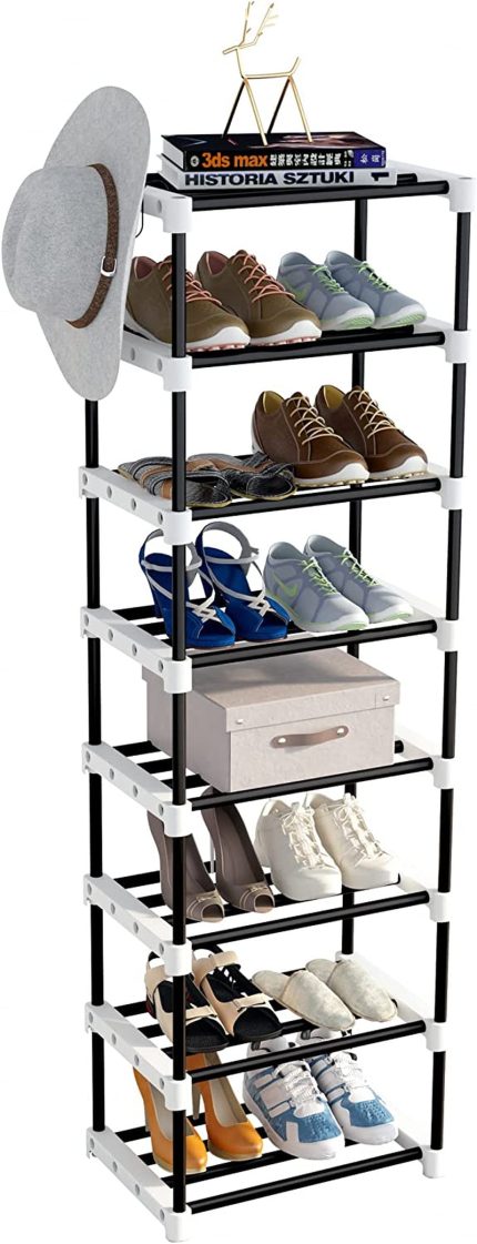 SRQMQ Sturdy Metal Shoe Rack Organizer, 8 Tiers Vertical Shoe Rack Holds 16 Pairs Shoes for Entryway, Bedrooms and Stair Passage