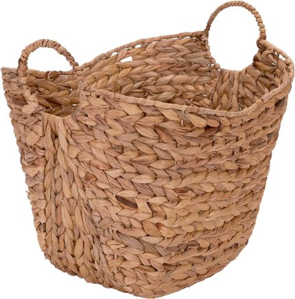 Household Essentials ML-4002 Tall Water Hyacinth Wicker Basket with Handles | Natural, Brown, Natural